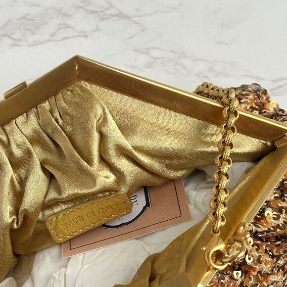 Vintage Mary Norton Zelda Bag, Gold Sequin Evening Clutch, Chain Strap Purse - Picture 6 of 9